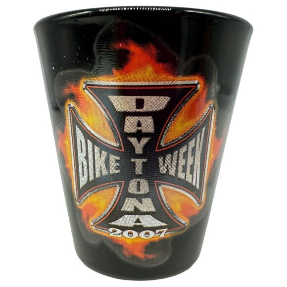 Daytona Beach Bike Week Cross Black Shot Glass 2007 - Picture 1 of 5